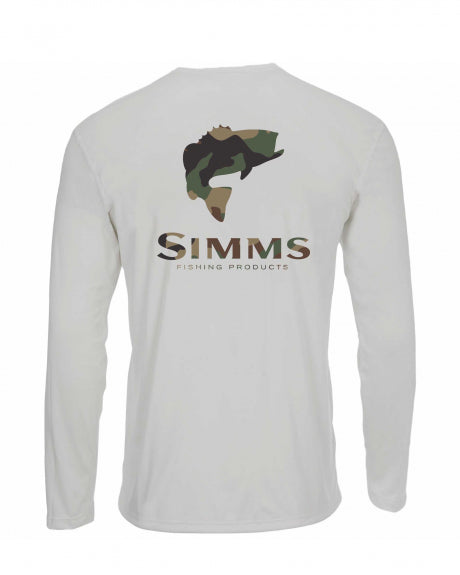 Simms Mâ€™s Solar Tech Tee LS Bass Logo-Sterling CX Camo