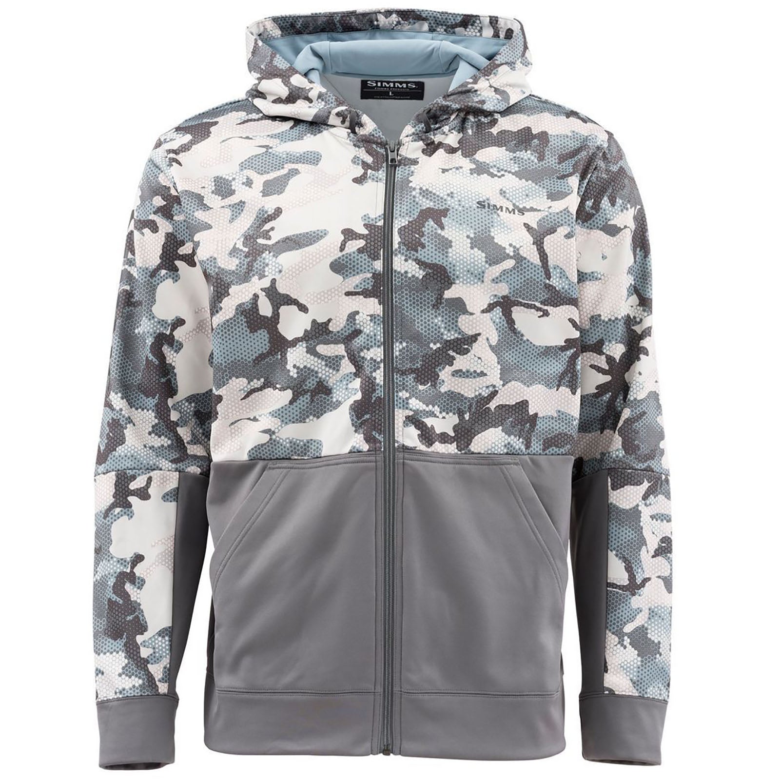 Simms Mâ€™s Challenger Hoody Full Zip-Hex Flo Camo Grey Blue