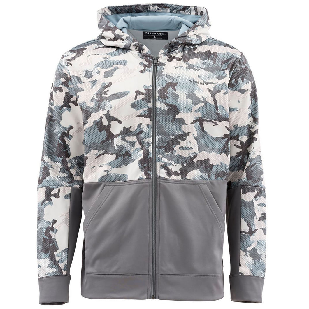 Simms M’s Challenger Hoody Full Zip-Hex Flo Camo Grey Blue